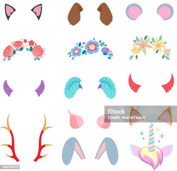 Video Chat Effects Set With Floral Wreathes And Animal Ears And Horns Stock  Illustration - Download Image Now - iStock