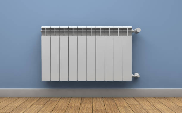 Heating radiator on wall. 3d rendering stock photo