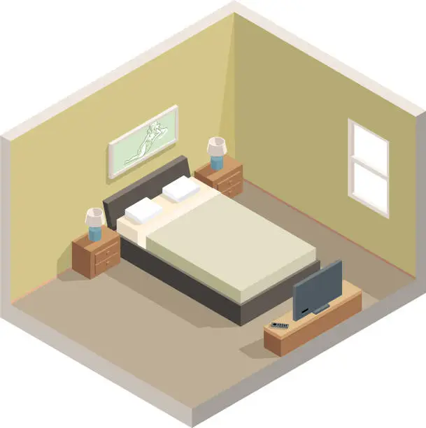 Vector illustration of Hotel Bedroom Isometric Vector
