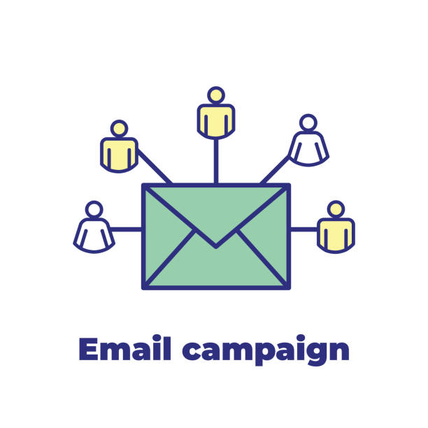 ilustraciones, imágenes clip art, dibujos animados e iconos de stock de icono de campañas de marketing por correo electrónico con sobre enviado a varios destinatarios - e mail technology @ backgrounds
