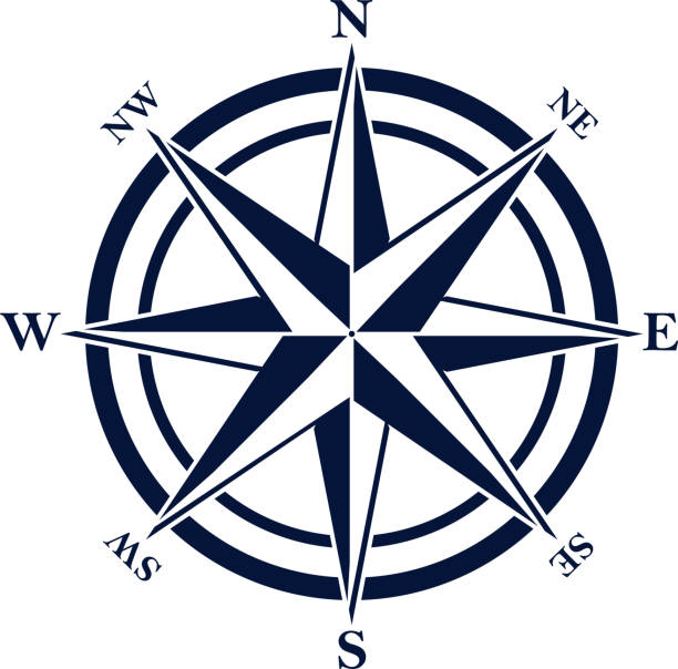 ilustrações de stock, clip art, desenhos animados e ícones de compass rose with eight abbreviated initials. blue navigation and orientation symbol. - compass compass rose north direction