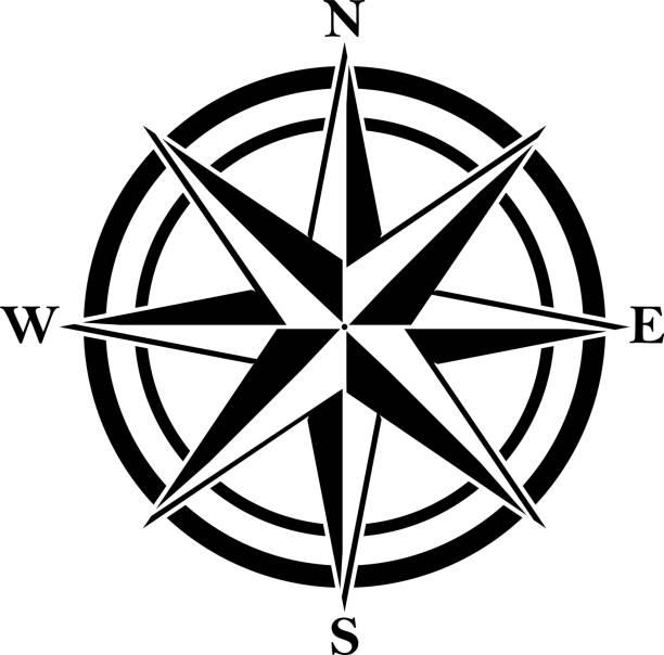 компас поднялся с четырьмя сокращенными инициалами. черный символ навигации и ориентации. - compass compass rose direction north stock illustrations