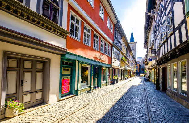 famous kramerbridge with historic facades in erfurt - germany