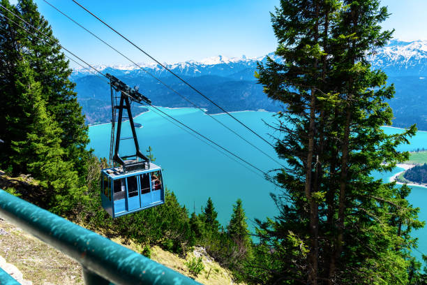 blick auf den walchensee von der spitze des herzogstandes - walchensee lake stock-fotos und bilder