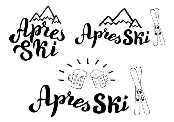 набор лыжной типографии apres. горный курортный баннер, плакат. листовка лыжного бара apres. вектор eps 10. - beer ski apres ski snow stock illustrations
