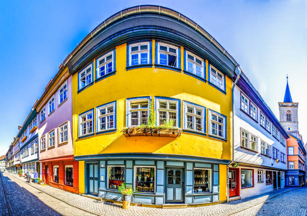 famous kramerbridge with historic facades in erfurt - germany