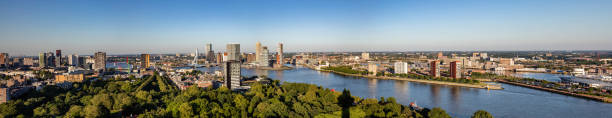istock Rotterdam Netherlands cityscape and Erasmus bridge. Panoramic view from Euromast tower, sunny day 1162776216