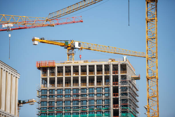 Germany: Cranes stand on a construction site for new skyscrapers.