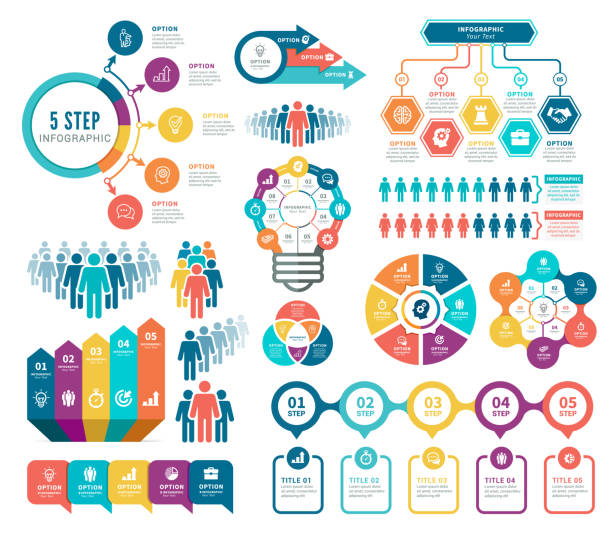 infografik und personalelemente - number of people illustrations stock-grafiken, -clipart, -cartoons und -symbole