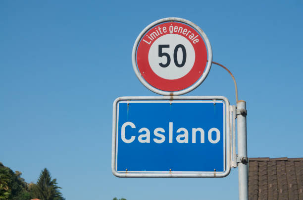 istock Caslano road sign with 50km speed limit 1162784253