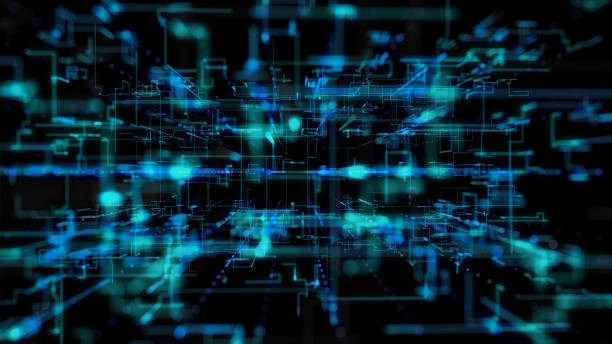 istock 3D illustration, 3D rendering, abstract geometric background, Blue Line and Bokeh technology, architectural design chart, Big Data connection 1162787621