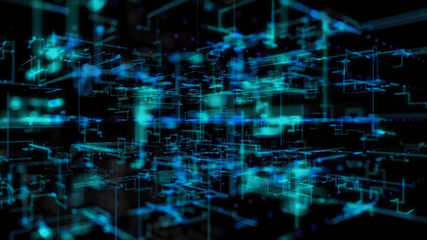 istock 3D illustration, 3D rendering, abstract geometric background, Blue Line and Bokeh technology, architectural design chart, Big Data connection 1162787634