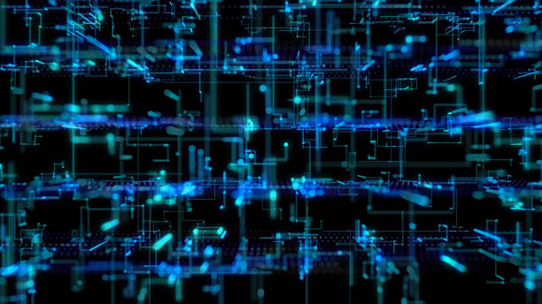 istock 3D illustration, 3D rendering, abstract geometric background, Blue Line and Bokeh technology, architectural design chart, Big Data connection 1162787660