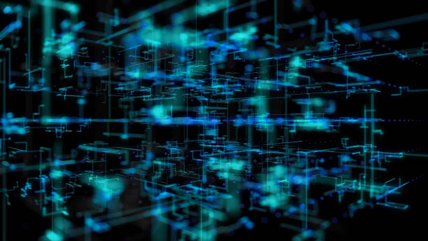 istock 3D illustration, 3D rendering, abstract geometric background, Blue Line and Bokeh technology, architectural design chart, Big Data connection 1162787693