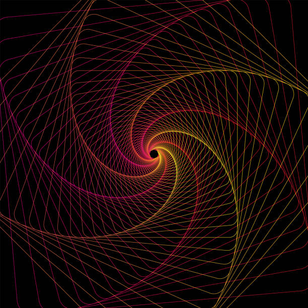 Colorful geometric line art frames on black background.