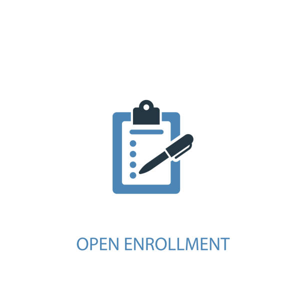Open Enrollment concept 2 colored icon. Simple blue element illustration. Open Enrollment concept symbol design. Can be used for web and mobile UI/UX Open Enrollment concept 2 colored icon. Simple blue element illustration. Open Enrollment concept symbol design. Can be used for web and mobile UI/UX enrollment stock illustrations