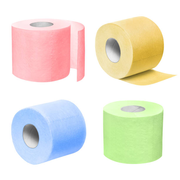 istock Coloured toilet paper rolls on white 1162798509
