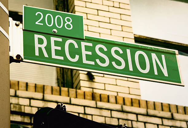 Recession Road Sign 2008 stock photo
