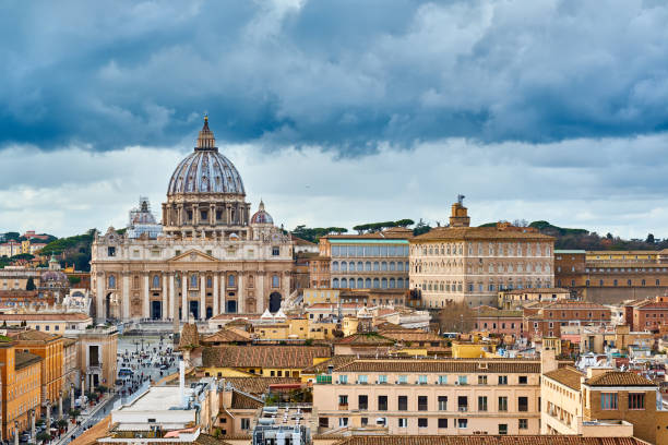 St. Peter's cathedral in Vatican view from Castle of the Holy Angel (Castel Sant'Angelo) in Rome, Italy