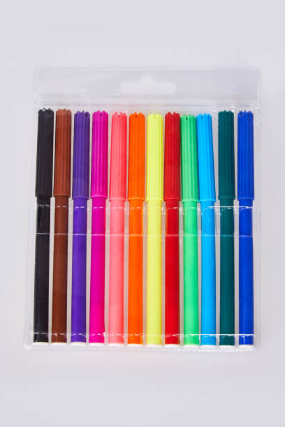 felt tip pens in transparent packaging  isolated stock photo
