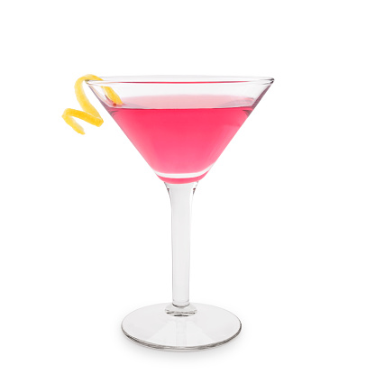 Cosmopolitan cocktail with lime slice isolated on white