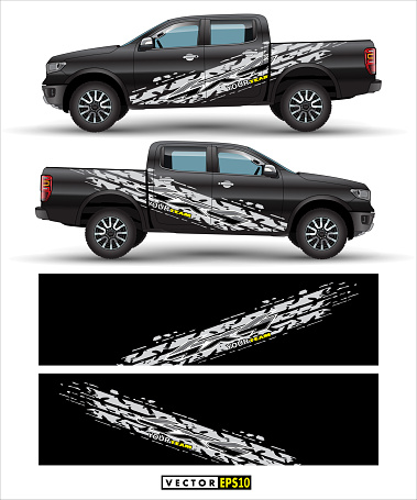 truck 4 wheel drive and car graphic vector. abstract lines with black background design for vehicle vinyl wrap