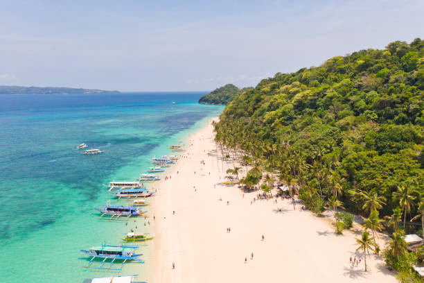 istock Puka Shell Beach, Boracay Island, Philippines, aerial view 1162805936
