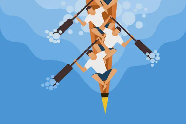 Vector illustration of Oarsmen rowing a snake boat. Concept  for boat racing in Kerala, India.