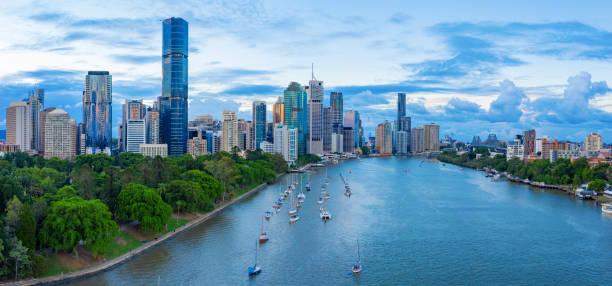 istock Panorama of Brisbane skyline at sunset 1162807147