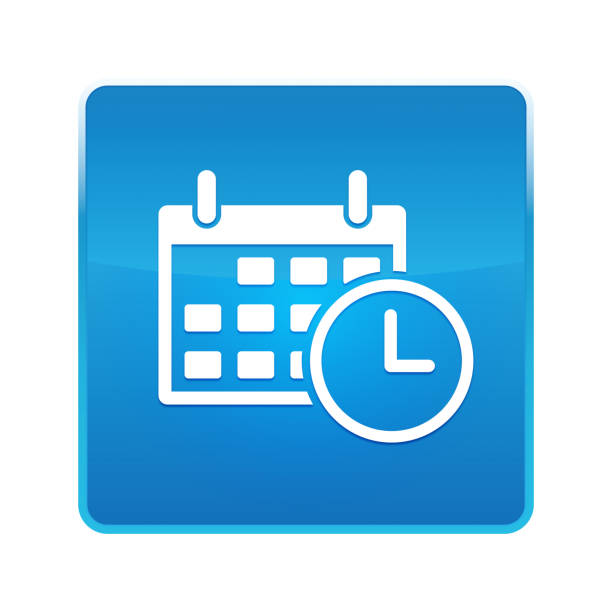 ikona kalendarza dat terminów błyszczący niebieski kwadratowy przycisk - today appointment personal organizer medicine stock illustrations