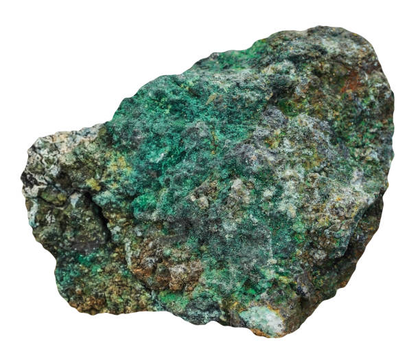 istock Greenish natural mineral isolated on black background 1162808138