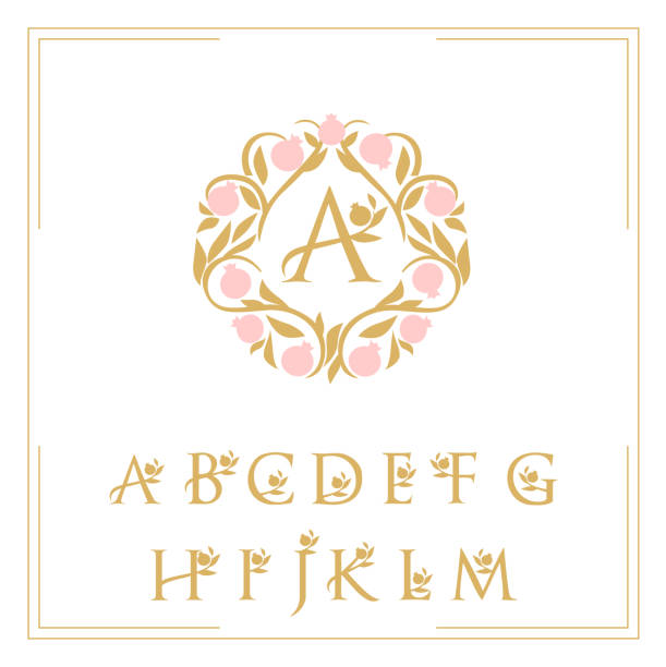 ilustrações, clipart, desenhos animados e ícones de modelo de logotipo as letras são emolduradas com um padrão - letter o ornate alphabet decoration