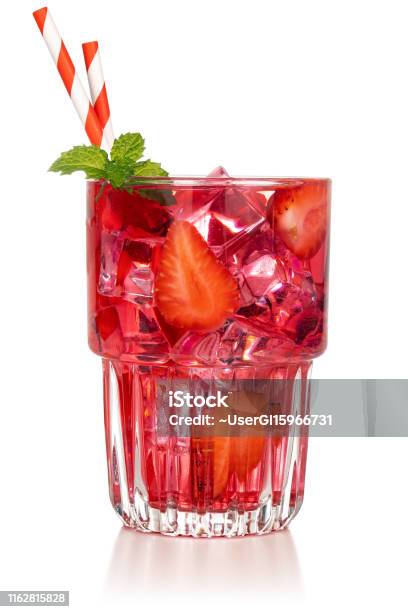 Strawberry Cocktail Glass Isolated On White Background Stock Photo - Download Image Now