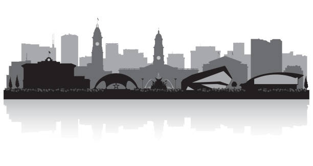 Adelaide Australia city skyline silhouette Adelaide Australia city skyline vector silhouette illustration adelaide skyline stock illustrations