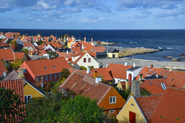 Shot od the Gudhjem charming village on the Bornholm Island. Gudhjem is a small village and fishing port on the northern coast of the Baltic island of Bornholm.