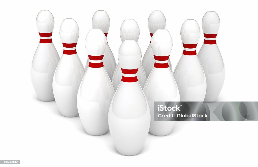 Bowling Pins 10 bowlings pins isolated on a white background, and arranged in the typical order. Bowling Pin Stock Photo