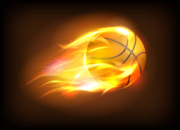 istock Vector illustration of a realistic basketball ball in a fiery flame 1162828989