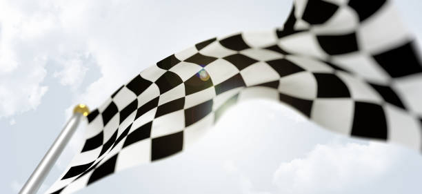 bandeira checkered - checkered flag flag auto racing starting line - fotografias e filmes do acervo