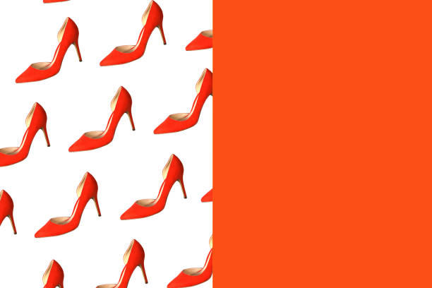 istock Female red shoes pattern on white and coral red background, isolated. 1162830323