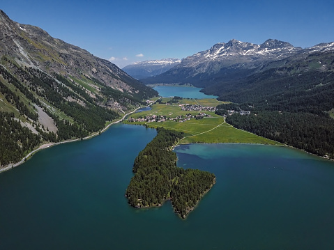 Aerial view of Engadine and Silvaplana, Switzerland