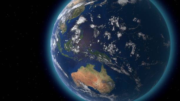istock Flying over the earth's surface, Eurasia and Australia . 3D rendering. 1162834350