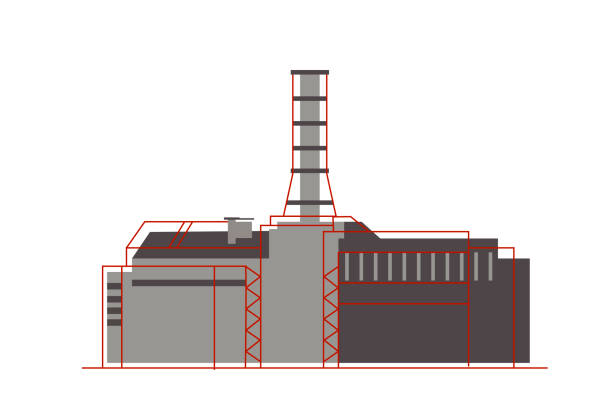 elektrownia jądrowa w płaskim stylu. energia jądrowa, ikona energii. - nuclear power station danger symbol radioactive stock illustrations