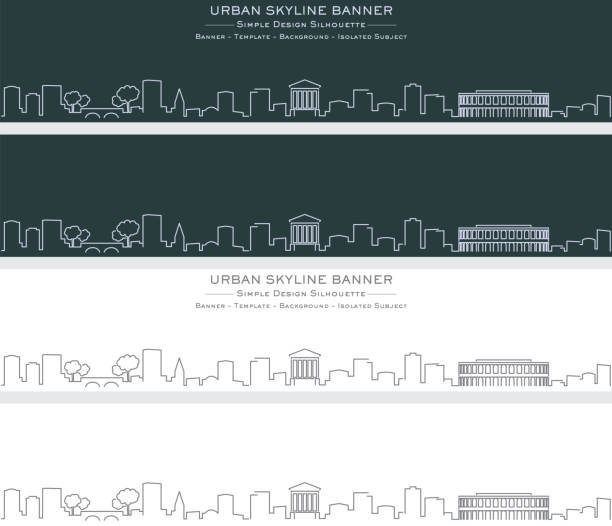 illustrations, cliparts, dessins animés et icônes de bannière de profil skyline de ligne unique de nîmes - nimes