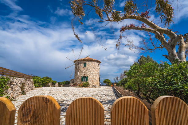 Old windmill in Skinari Cape, Zakynthos island, Greece