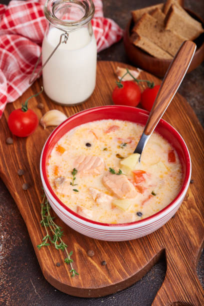 istock Soup with salmon fish, cream, potato and tomato 1162847529