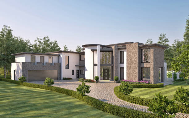 istock 3d rendering modern classic house with luxury design garden 1162847790