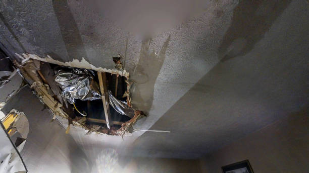 istock Destroyed living room ceiling during the storm. 1162853381