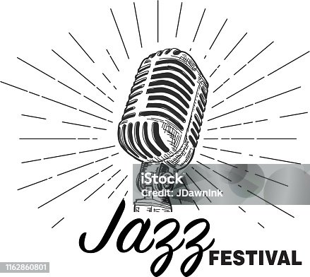 istock Retro Jazz Festival design template with vintage microphone 1162860801