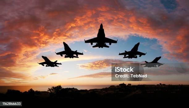 Five Airplanes Stock Photo - Download Image Now - Fighter Plane, War, Military Airplane