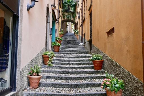 One of the many steep side alleys and pathways in Bellagio on Lake Como
